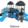 Obscura Color Scheme: Posts- Silver; Rails- Matte Black; Roofs/Panels- Black; Climbers/Slides- Sky Blue
