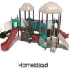 Homestead Color Scheme: Posts- Brown; Rails- Sand Dollar; Roofs/Climbers- Beige; Panels- Teal; Slides- Terra Cotta