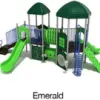 Emerald Color Scheme: Posts- Silver; Rails- Cobalt Blue; Roofs/Panels- Hunter Green; Climbers/Slides- Lime Green
