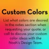 Custom Colors: Please refer to the “choose custom structure color” link on the product page to choose your custom metal and plastic colors for each component. Then, list the colors in the 