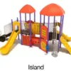 Island Color Scheme: Posts- Purple; Rails- Sand Dollar; Roofs/Panels- Orange; Climbers/Slides- Sunglow Yellow