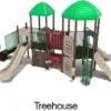 Treehouse Color Scheme: Posts- Brown; Rails- Rainforest Green; Roofs- Primary Green; Climbers/Slides/Panels- Beige
