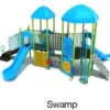 Swamp Color Scheme: Posts- Lime Green; Rails- Teal; Roofs/Panels/Slides- Sky Blue; Climbers- Gray