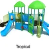 Tropical Color Scheme: Posts- Teal; Rails/Roofs/Panels- Lime Green; Climbers/Slides- Sky Blue