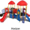 Horizon Color Scheme: Posts- Sunglow Yellow; Rails- Cobalt Blue; Panels/Climbers- Pacific Blue; Roofs/Slides- Primary Red